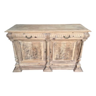 19th Century French Country Solid Walnut Bleached Sideboard / Buffet. For Sale