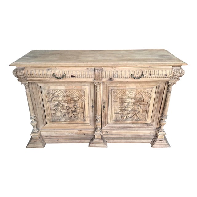 19th Century French Country Solid Walnut Bleached Sideboard / Buffet. For Sale