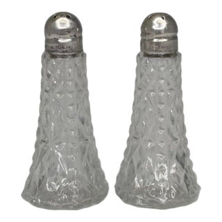 Mid 20th Century Set of Two Glass and Sterling Silver Salt and Pepper Shakers For Sale