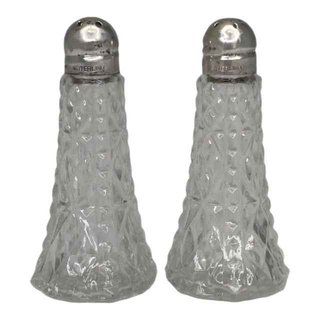 Mid 20th Century Set of Two Glass and Sterling Silver Salt and Pepper Shakers For Sale