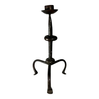 Antique Hand-Forged Wrought Iron Tripod Candle Holder. For Sale