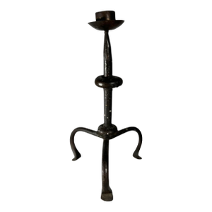 Antique Hand-Forged Wrought Iron Tripod Candle Holder.