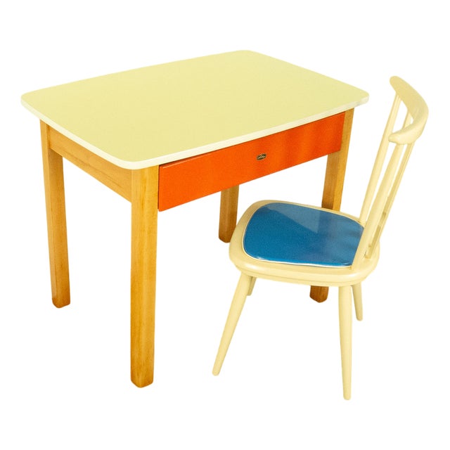 Children's Desk with Chair in Beech and Formica, 1960s, Set of 2 For Sale