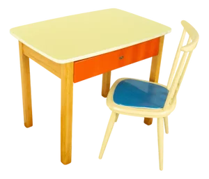 Children's Desk with Chair in Beech and Formica, 1960s, Set of 2
