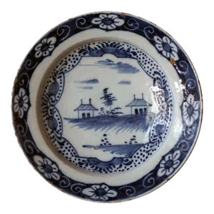 Dutch Chinese Export Style Delft Blue & White Pottery Plate