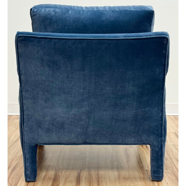 Vintage Newly Upholstered MCM Blue Velvet Parsons Chair For Sale - Image 9 of 11