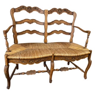 Pierre Deux Rattan & Wood Settee For Sale