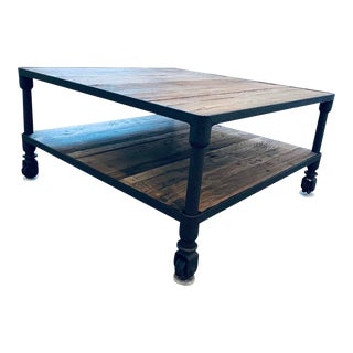 Restoration Hardware Reclaimed Wood & Iron Coffee Table For Sale