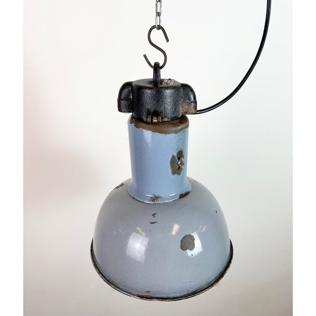 Metal Bauhaus Industrial Grey Enamel Pendant Lamp from Elektrosvit, 1930s For Sale - Image 7 of 18