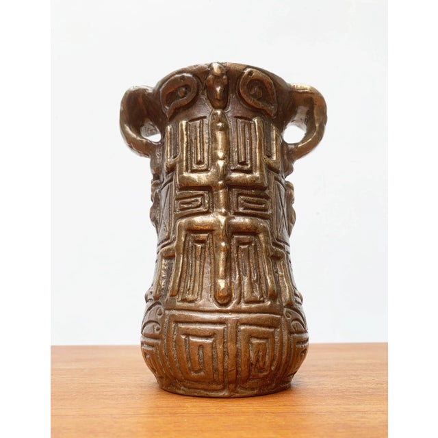 Brown Vintage German Brutalist Bronze Totem Pot by Horst Dalbeck for HDV Dalbeck For Sale - Image 8 of 18