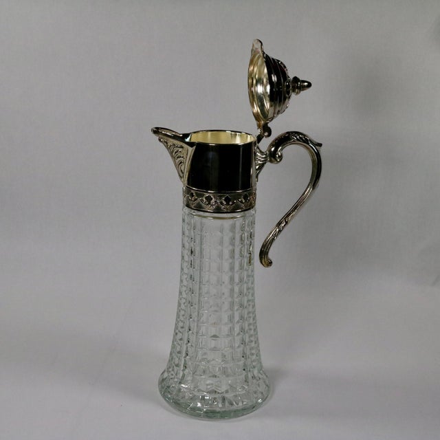 Traditional 1960s Italian Silver Plate and Glass Claret Pitcher With Lid For Sale - Image 3 of 13