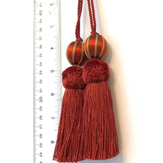 Beaded Key Tassel in Terracotta Red and Gold Satin With Cut Velvet Detail For Sale - Image 12 of 16