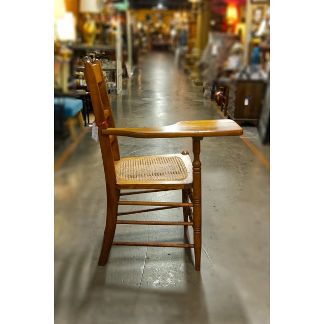 Traditional 1930s School Chair With Writing Desk & Caned Seat For Sale - Image 3 of 7