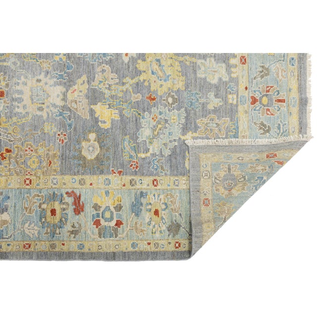 Modern Modern Sultanabad Hand-Knotted Area Wool Rug – Slate Blue Floral Design 6 X 7 For Sale - Image 3 of 10