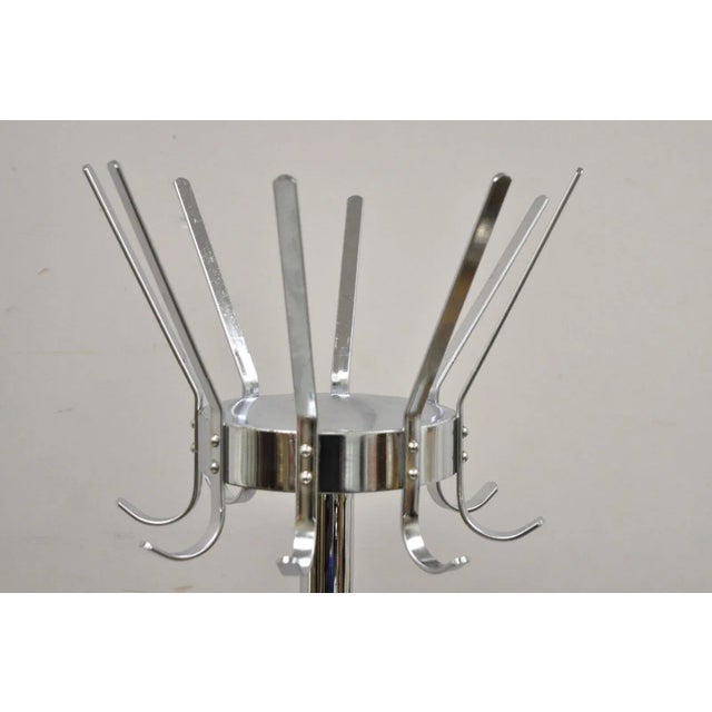 Vintage Chrome Metal Art Deco Style Coat Tree Stand With Revolving Hooks For Sale - Image 4 of 11