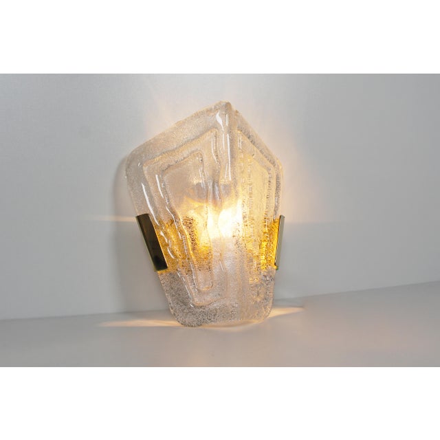 Ice Glass and Brass Wall Lamps from Hillebrand Lighting, 1970s, Set of 2 For Sale - Image 10 of 11