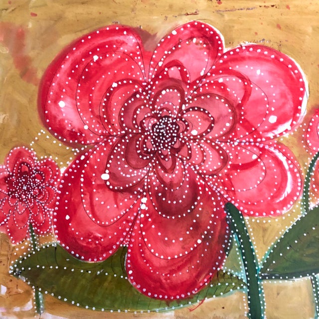 A completely unique and original floral artwork by Auker, oil paint on gessoed paper. Inspired by East Indian and...