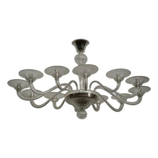 Mid-Century Transparent Murano Art Blown Glass Chandelier, 2000s For Sale