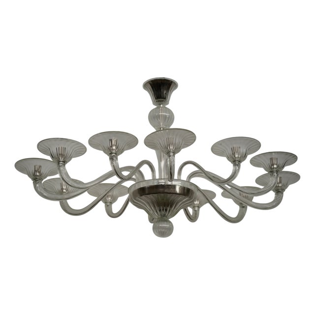 Mid-Century Transparent Murano Art Blown Glass Chandelier, 2000s For Sale