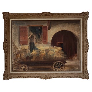 Louis Goerg-Lauresch, Travaille à la Ferme, Oil on Wood, Framed For Sale