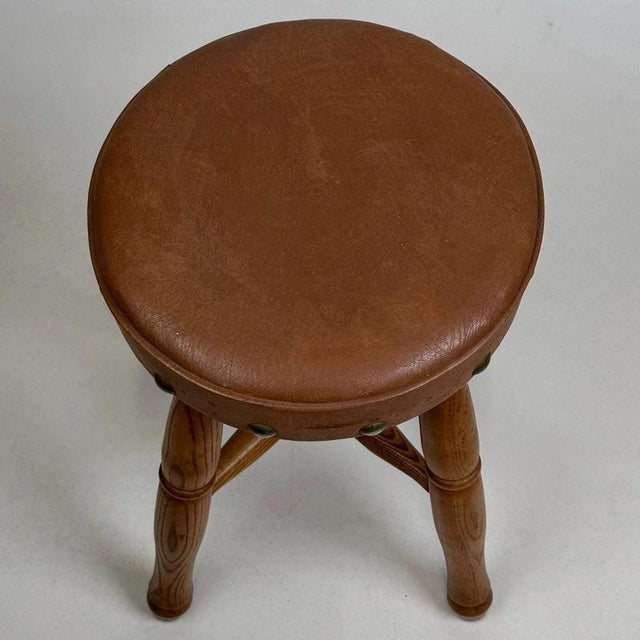Antique Oak Upholstered Stool, 1800s For Sale - Image 10 of 11