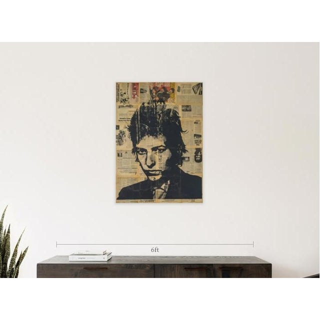 Pop Art Portrait of Bob Dylan on vintage Rolling Stones magazine pages glued to wood. Acrylic on 1/4 inch thick plywood....