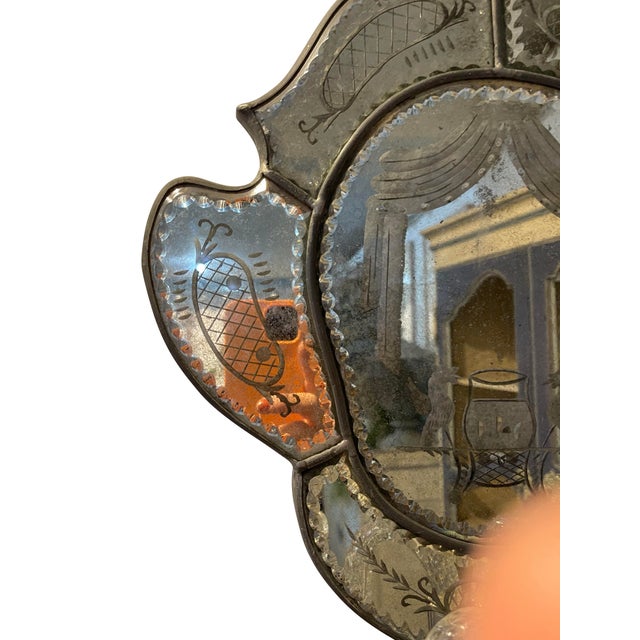 Late 19th Century Antique Venetian Two Arm Silver Mirrored Candle Sconces With Etching - Set of 2 For Sale - Image 12 of 12
