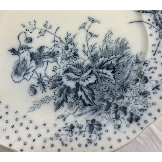 Late 19th Century Antique Set of 4 Sampson Hancock Aesthetic Movement Blue Poppy Floral Pattern Dinner Plates From England - Circa 1885 For Sale - Image 5 of 11