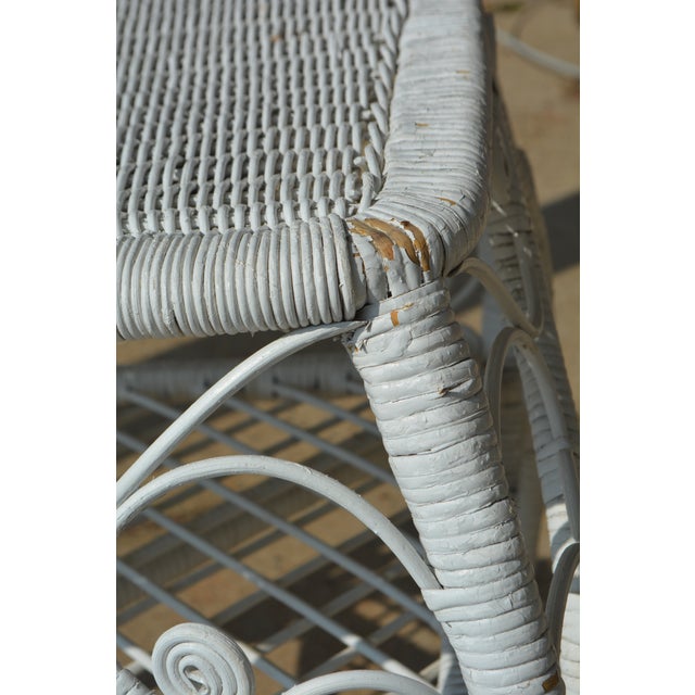 Vintage Square White Wicker End / Side Table W/ Fiddlehead Scroll Work & Lower Shelf For Sale - Image 10 of 14