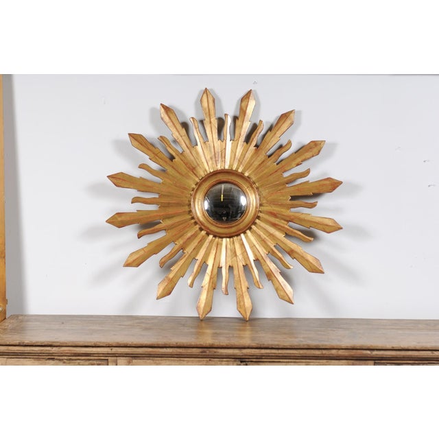 Large Vintage French Midcentury Sunburst with Small Convex Mirror Plate For Sale - Image 4 of 11