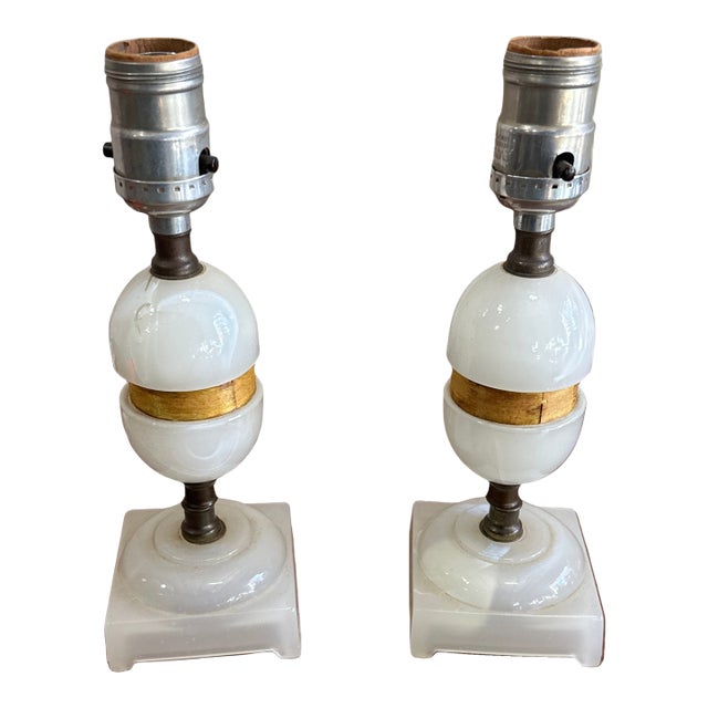 Vintage Pair of Marble Small Table Lamps For Sale