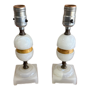 Vintage Pair of Marble Small Table Lamps