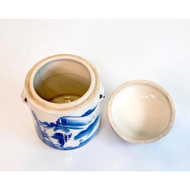 Chinese Porcelain Blue & White Landscape Tea Caddy or Storage Jar, Vintage Mid Century For Sale In Tampa - Image 6 of 7