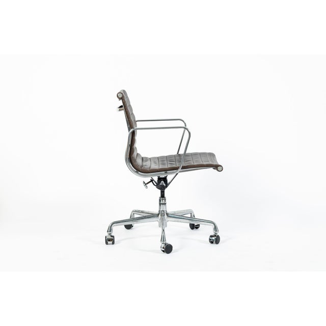 Eames Herman Miller Brown Leather Aluminum Group Thin Pad Desk Chair, 2008 For Sale - Image 10 of 18