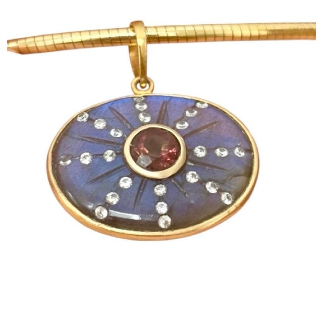 Sol Pendant, Labradorite With Brown Tourmaline, Diamonds & 14k Gold For Sale - Image 10 of 11