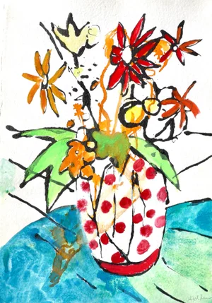 "Wildflowers" Contemporary Abstract Floral Still Life Mixed-Media Painting