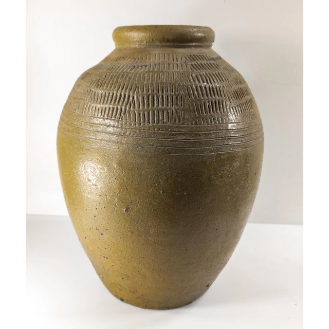 Early 20th Century Early 20th Century South East Asian or Chinese Olive Green Glazed Martaban Jar For Sale - Image 5 of 13