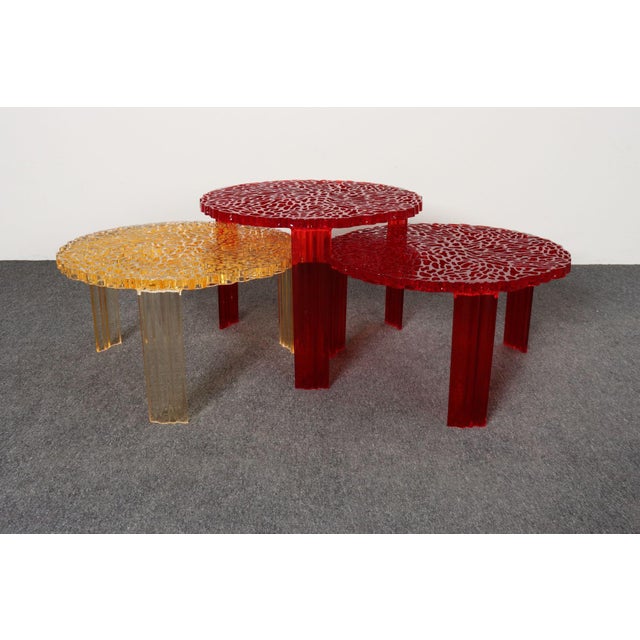 Set of Three Red and Gold Acrylic "T" Tables by Patricia Urquiola for Kartell For Sale - Image 9 of 18