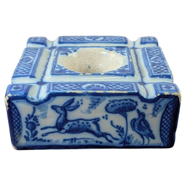 18th Century Spanish Tin-Glazed Talavera De La Reina Blue and White Inkwell For Sale - Image 4 of 13