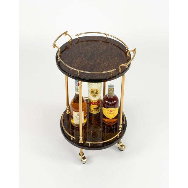 Mid-Century Modern Serving Bar Cart in Goatskin and Brass by Aldo Tura, 1960s For Sale - Image 4 of 17