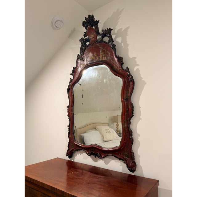 Red Red Chinoiserie Lacquered Mirror For Sale - Image 8 of 11