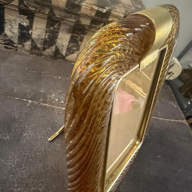 1990s 1990s Barovier Style Art Deco Amber Murano Glass and Brass Picture Frame For Sale - Image 5 of 13