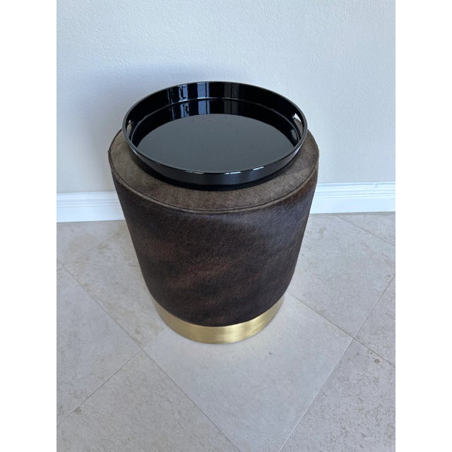Vintage Hair-on-Hide & Brass Plinth Stool /Ottoman by Arteriors For Sale - Image 9 of 11