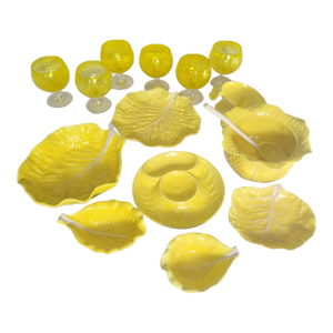 Mid-Century Modern Lettuce Ware - Vintage Dodie Thayer Style - Majolica- 15 Pieces
