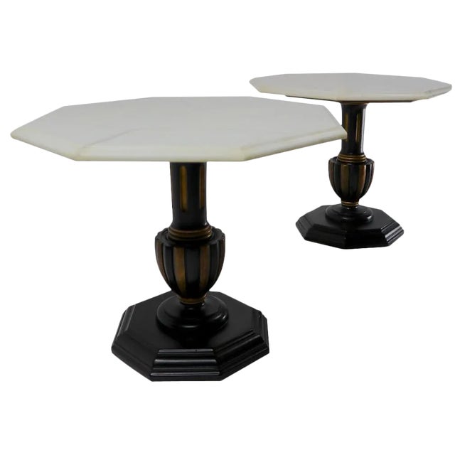 Italian Marble Top Tables With Polychrome Bases - a Pair For Sale