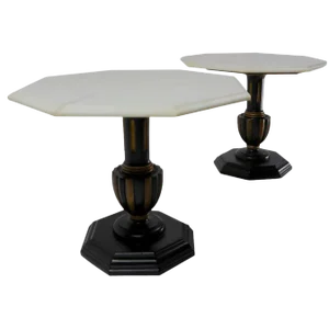 Italian Marble Top Tables With Polychrome Bases - a Pair