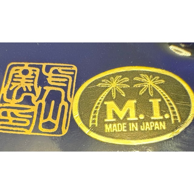 Ceramic Vintage m.i. Made in Japan Cobalt Blue Heart Jewelry Trinket Box W/ Peacock & Peony Motif For Sale - Image 7 of 7