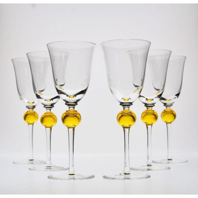 Stemmed Clear Glasses with Uranium Yellow Spheres from Cenedese, 1950s, Set of 6 For Sale - Image 12 of 18