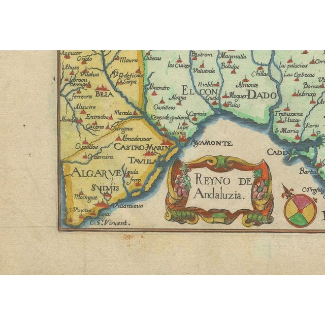 Paper Antique Hand-Coloured Engraved Map of Andalusia in Spain by Tassin, 1651 For Sale - Image 7 of 10