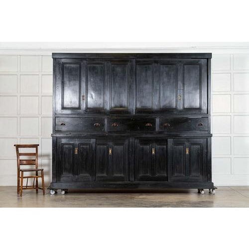 19th Century English Monumental Ebonised Pine Housekeepers Cupboard, 1880s For Sale - Image 4 of 18